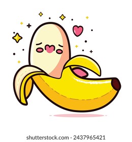 Cute Banana fruit cartoon vector illustration. Cute banana kawaii cartoon. cute Kawaii cartoon of banana character. Funny banana kawaii sticker. Collection of cartoon stickers. Vector T-shirt design