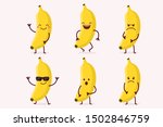 Cute Banana Fruit Character in Happy, Smile, Sad, Cool, Excited and Angry Expression