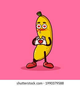 Cute Banana fruit character with love emote. Fruit character icon concept isolated. flat cartoon style Premium Vector