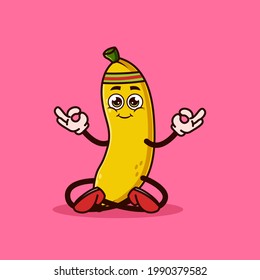Cute Banana fruit character Meditation. Fruit character icon concept isolated. Emoji Sticker. flat cartoon style Vector