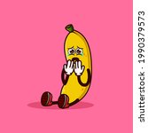 Cute Banana fruit character sitting and crying. Fruit character icon concept isolated. flat cartoon style Premium Vector