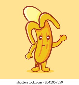 Cute banana fruit mascot with smile expression isolated cartoon vector illustration 