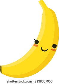 Cute banana. Kawaii character. Cartoon fruit smiling