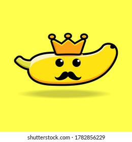 cute banana king cartoon mascot character cool expression with crown