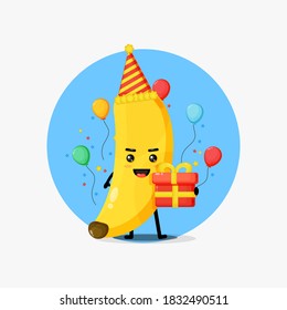 Cute banana mascot on birthday