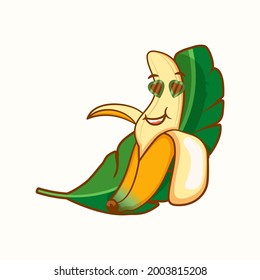 Cute Banana Mascot Vector Character in Flat Design Style with white background.