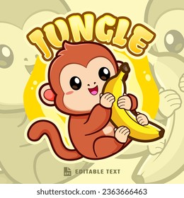 Cute Banana Monkey Logo Mascot