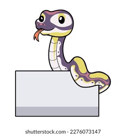 Cute banana pastel ball python cartoon with blank sign