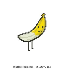 Cute Banana pixel cartoon 8-bit character. Vector illustration