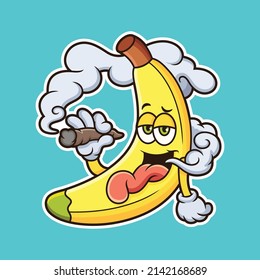 Cute banana relax with smoke cartoon. Fruit vector icon illustration, isolated on premium vector