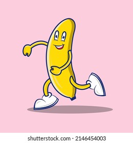 Cute banana running while laughing with its cute shoes