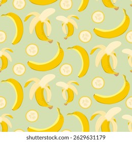 Cute Banana Seamless Pattern, Cartoon Design, Vector Illustration, Fruit Pattern, Ripe Banana, Healthy, Food, Kids, Pastel Color, for textile, fabric, print, wallpaper, background, wrapping paper