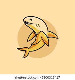 Cute banana shark cartoon illustration