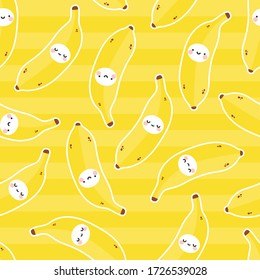 Cute Banane Lächeln nahtlos Muster, Cartoons Frucht Vektor Sommer Illustration Hintergrund