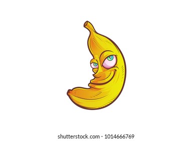 Cute Banana Smiling. Vector illustration. Isolated on a white Background.
