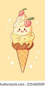 A cute banana split ice cream with a happy face