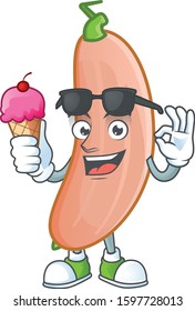 Cute banana squash cartoon character with ice cream