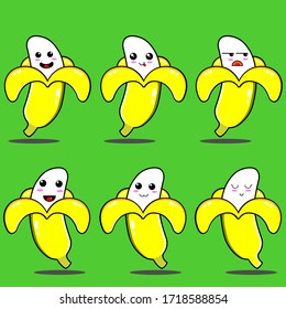 
Cute banana vector design with various expressions