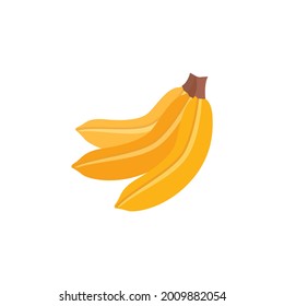 Cute Banana vector flat design illustration, Cartoon style yellow and sweet banana hand drawn flat vector icon isolated on white background. Fresh banana symbol in flat style. Tropical Furits Vector
