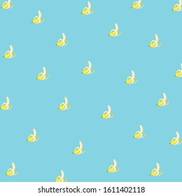 Cute bananas pattern background. Banana pattern on a light blue background.