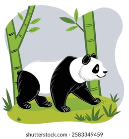 Cute banda .The panda is standing .In the forest .green Plants and plants.vector design .panda.art and illustrator