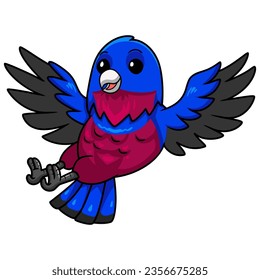 Cute banded cotinga bird cartoon flying