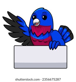 Cute banded cotinga bird cartoon waving hand
