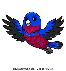 Cute banded cotinga bird cartoon flying