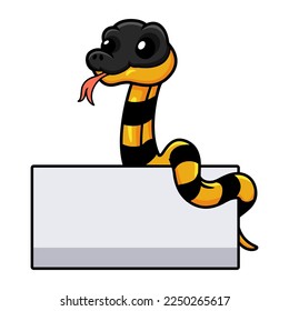 Cute banded krait bungarus candidus with blank sign