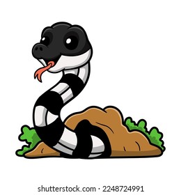 Cute banded krait snake cartoon out from hole