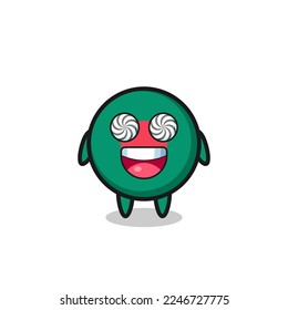 cute bangladesh flag badge character with hypnotized eyes , cute style design for t shirt, sticker, logo element