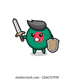 cute bangladesh flag badge soldier fighting with sword and shield , cute style design for t shirt, sticker, logo element