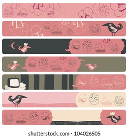 Cute banner backgrounds set with confectionery theme