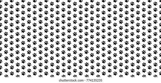 Cute banner with black seamless pattern of animal footprints on white background. Vector illustration, template, wallpaper.