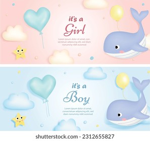 cute banner card baby shower orca fish whale