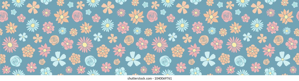 Cute banner with floral pattern - seamless background. Vector.