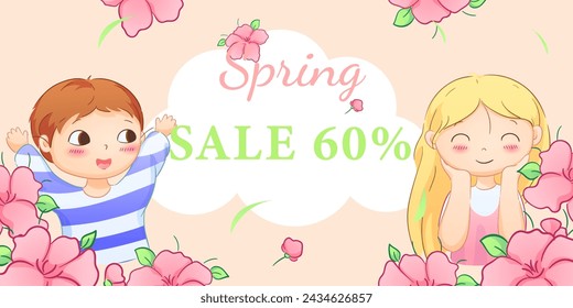 Cute banners of boys and girls, perfect for celebrating Mother's Day, International Women's Day, Children's Day, and floral themes.