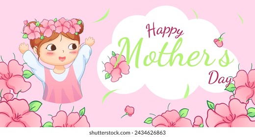 Cute banners of boys and girls, perfect for celebrating Mother's Day, International Women's Day, Children's Day, and floral themes.