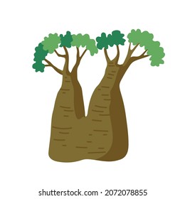 Cute baobab isolated on white background. Hand drawn vector illustration
