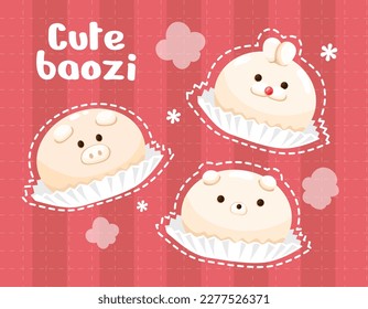 Cute baozi, pig shape, rabbit shape and teddy bear shape