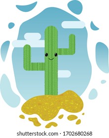 Cute barbed cactus in the desert