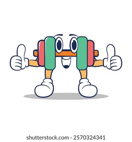cute barbell gym character mascot icon, editable vector hand drawn
