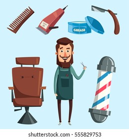 Cute barber character. Cartoon vector illustration