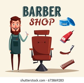 Cute barber character. Cartoon vector illustration