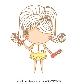 Cute barber girl. Vector illustration, character design.