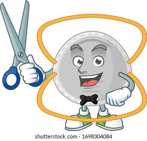 Cute Barber N95 mask cartoon character style with scissor