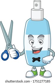 Cute Barber spray hand sanitizer cartoon character style with scissor