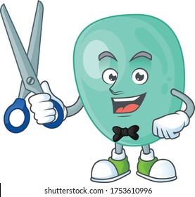 Cute Barber staphylococcus aureus cartoon character style with scissor