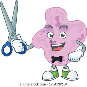 Cute Barber tetracoccus cartoon character style with scissor. Vector illustration