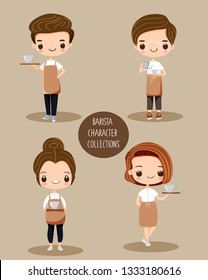 cute barista cartoon character , vecctor isolated with background